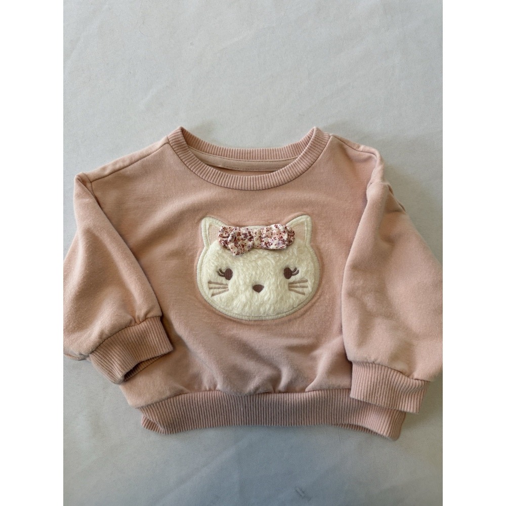 Cloud Island Baby Girl Cat Sweatshirt Pullover Fleece Pink Kitten 6-9 Months